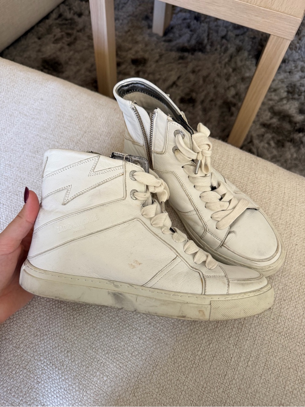 Zadig & Voltaire Cream High-Top Leather Sneakers